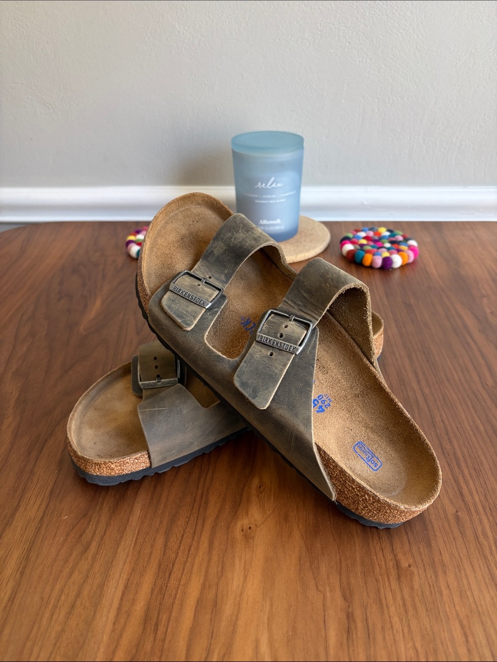 Birkenstock Arizona Two-Strap Soft Footbed Sandals in Oiled Leather